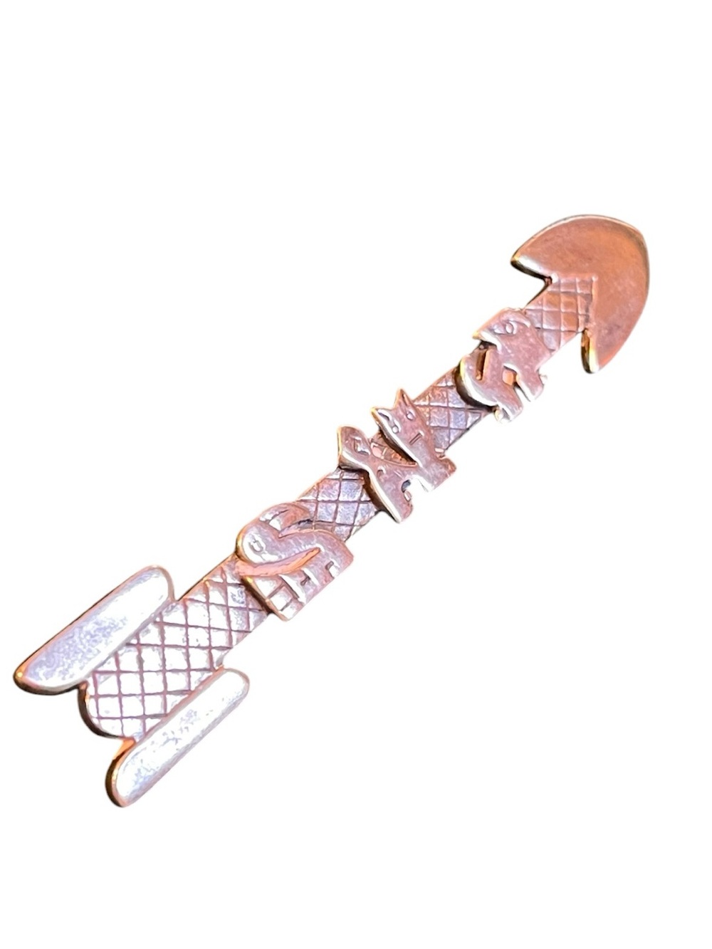 1940’s Coro Aztec Collection Silver-Plated Totem Animal & Arrow Brooch